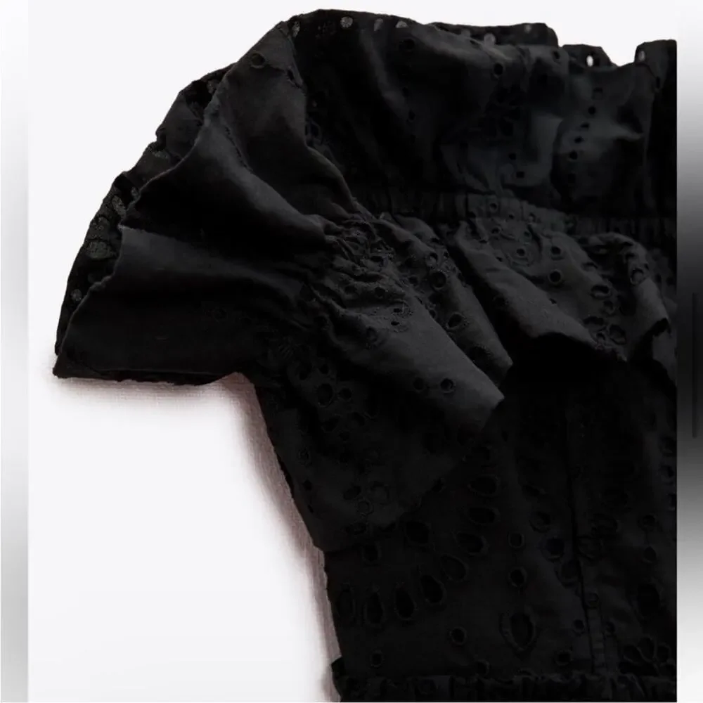 Zara Black Embroidered Dress Size Extra Small XS - Picture 9 of 15